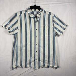Hurley Classic Fit Short Sleeve Button-Down Shirt Mens Large Striped Blue White